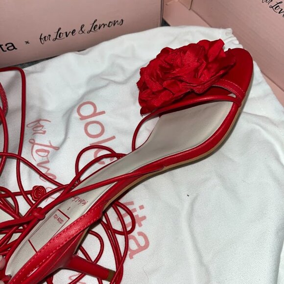 Sophia Red Rose Heels Dolce Vita For Love and Lemons US 8.5 UK 39.5 Wrap Around - Picture 2 of 6